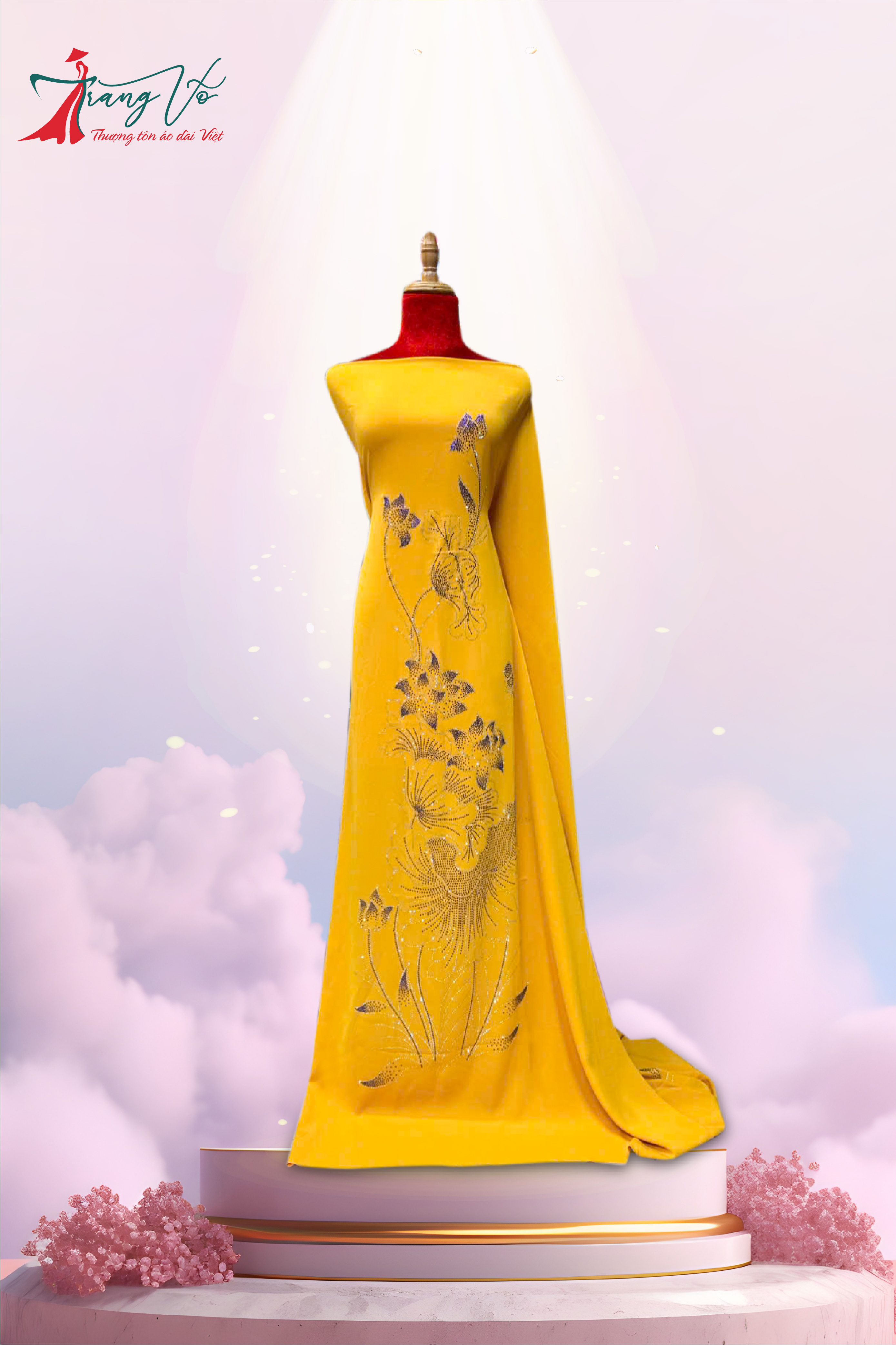 LỤA ÉP ĐÁ HỌA TIẾT HOA SẮC VÀNG #08112402